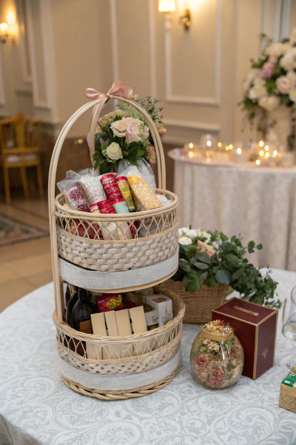 A multi-layered gift basket with surprises at every tier.