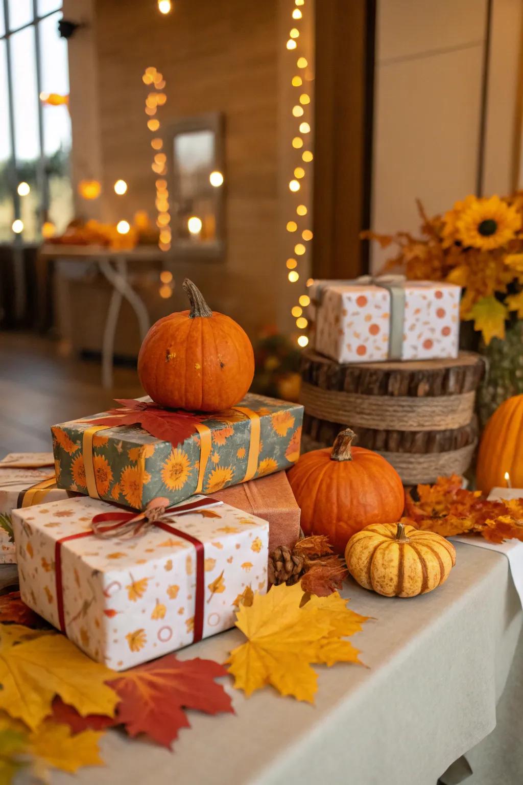 Celebrate the season with themed decorations for your gift table.