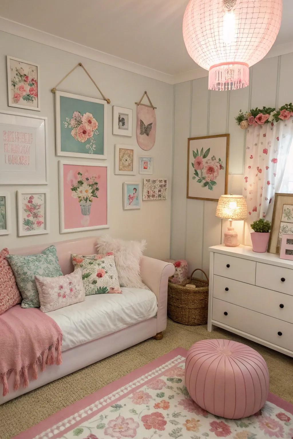 Artistic partition ornamentation personalizes the room with flair.