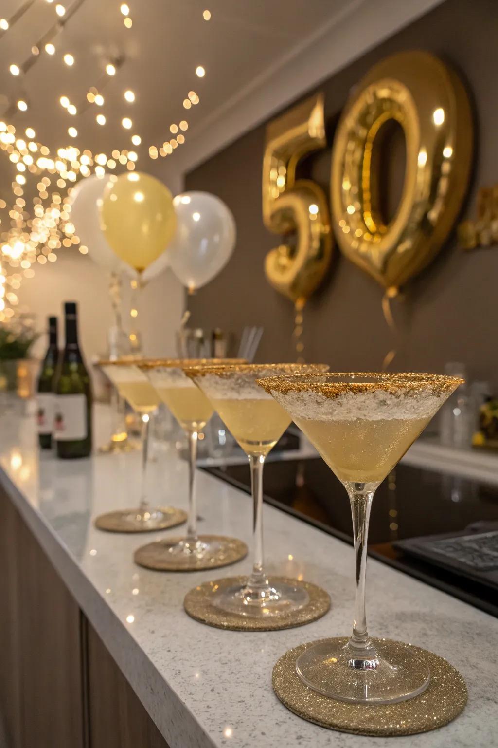 Signature golden cocktails add a celebratory shimmer to the festivities.