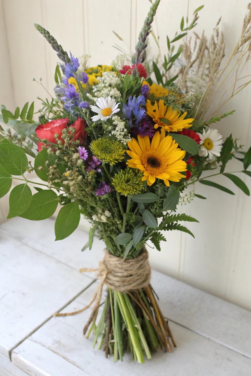 A colorful wildflower arrangement for a natural celebration.