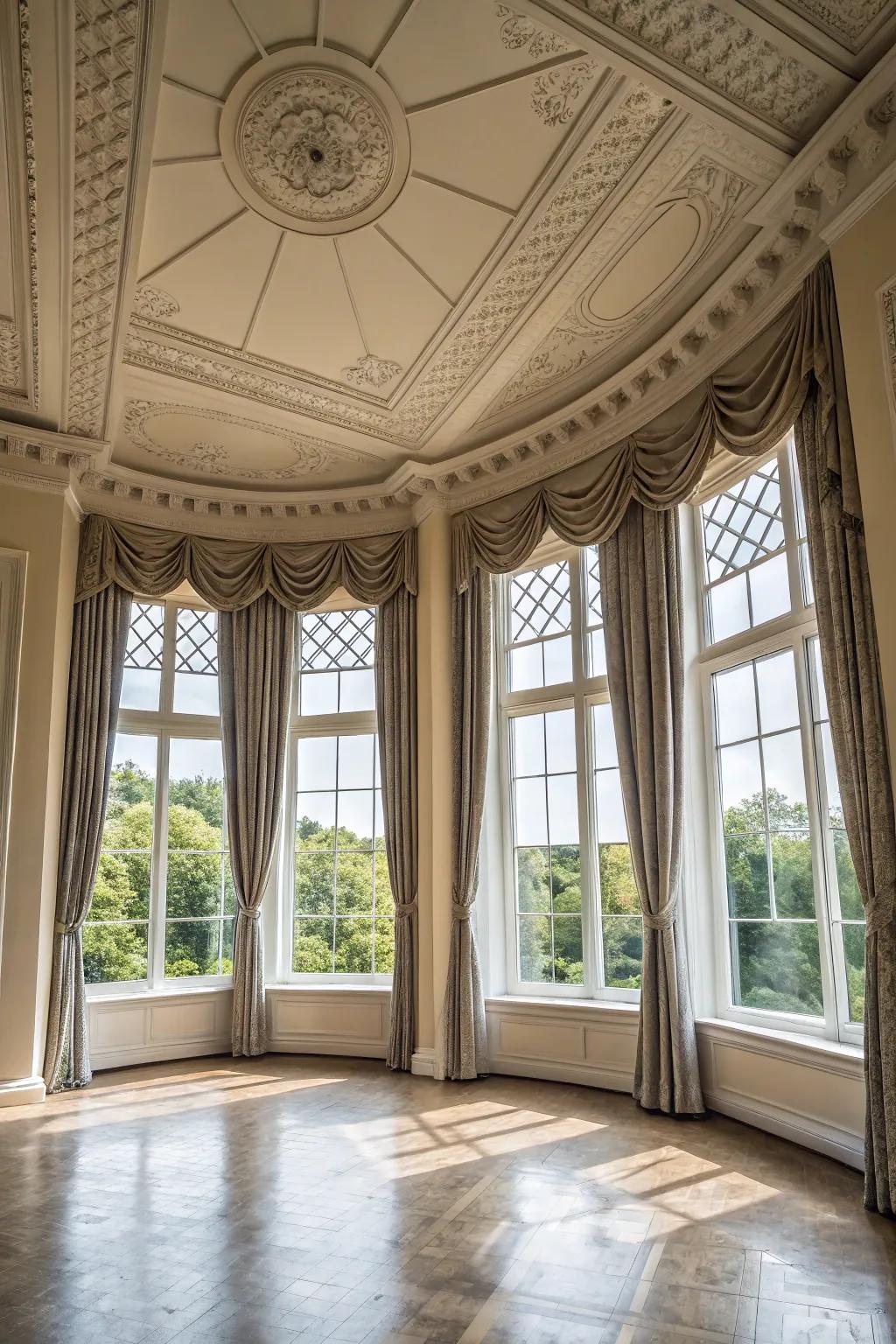 Ceilings designed to complement large windows enhance natural light and views.