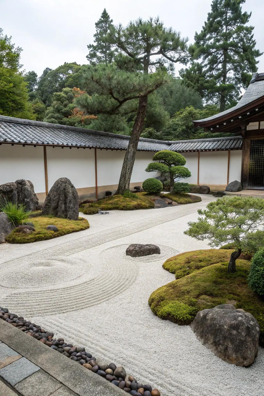 A minimalist Zen garden, offering serenity with clean lines and simple beauty.