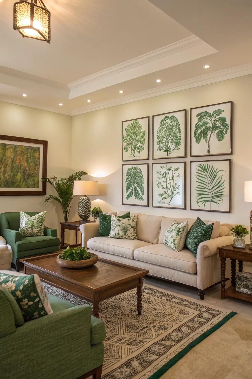 Verdant-toned artistic creations inject measurement and harmony.
