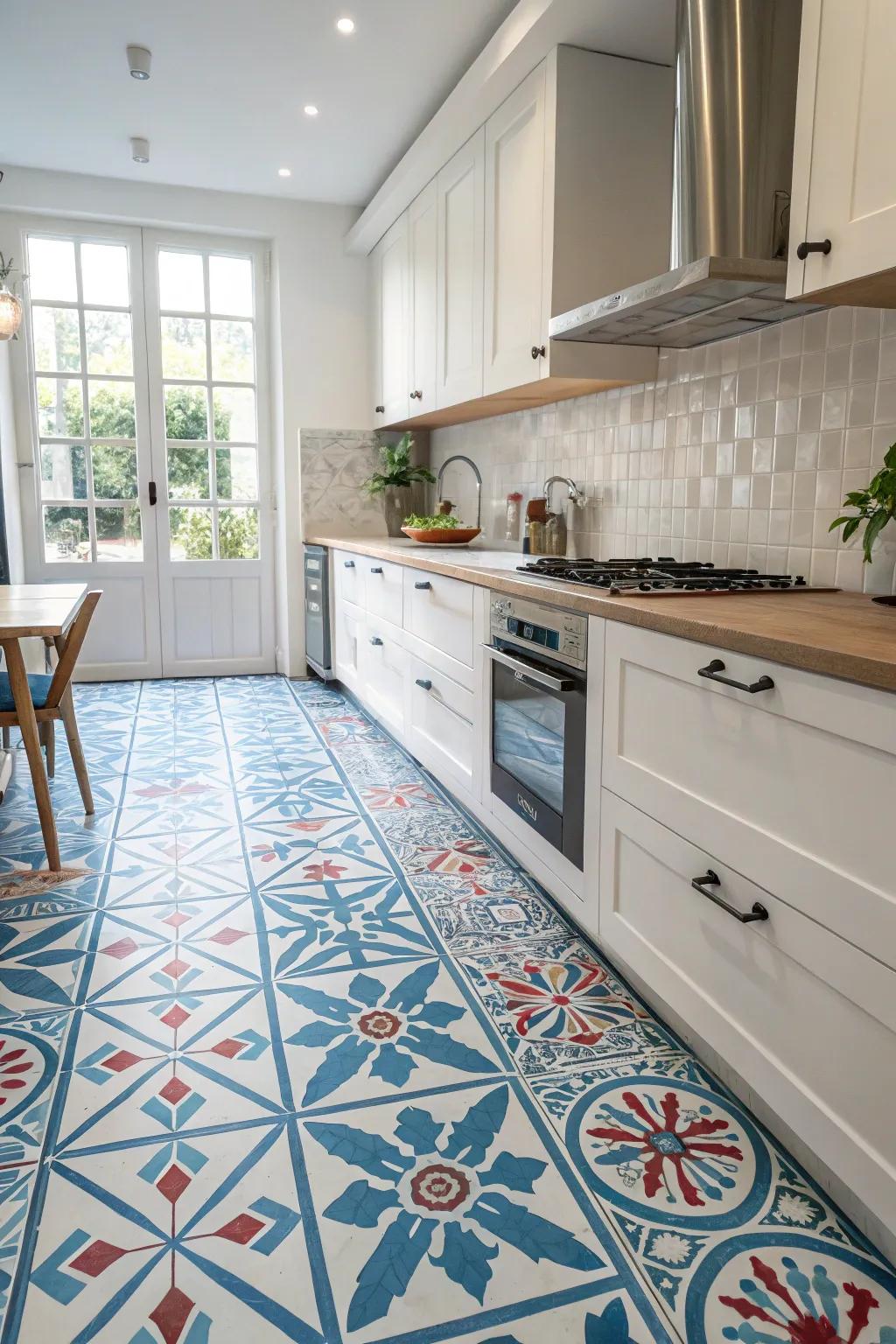 Standout floor tiles enriching the kitchen's character