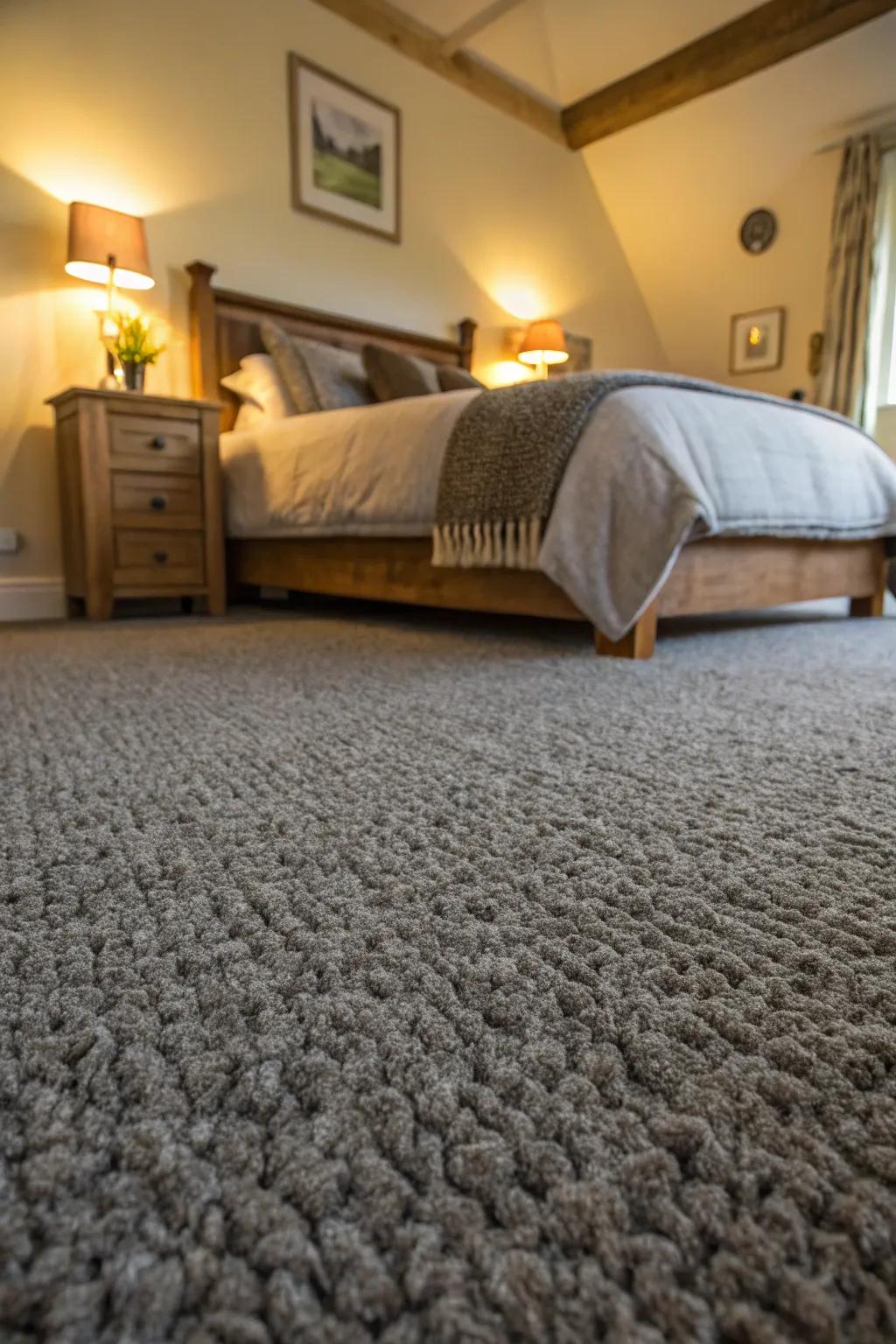 This thick wool grey carpet provides extra warmth and luxury to the bedroom.