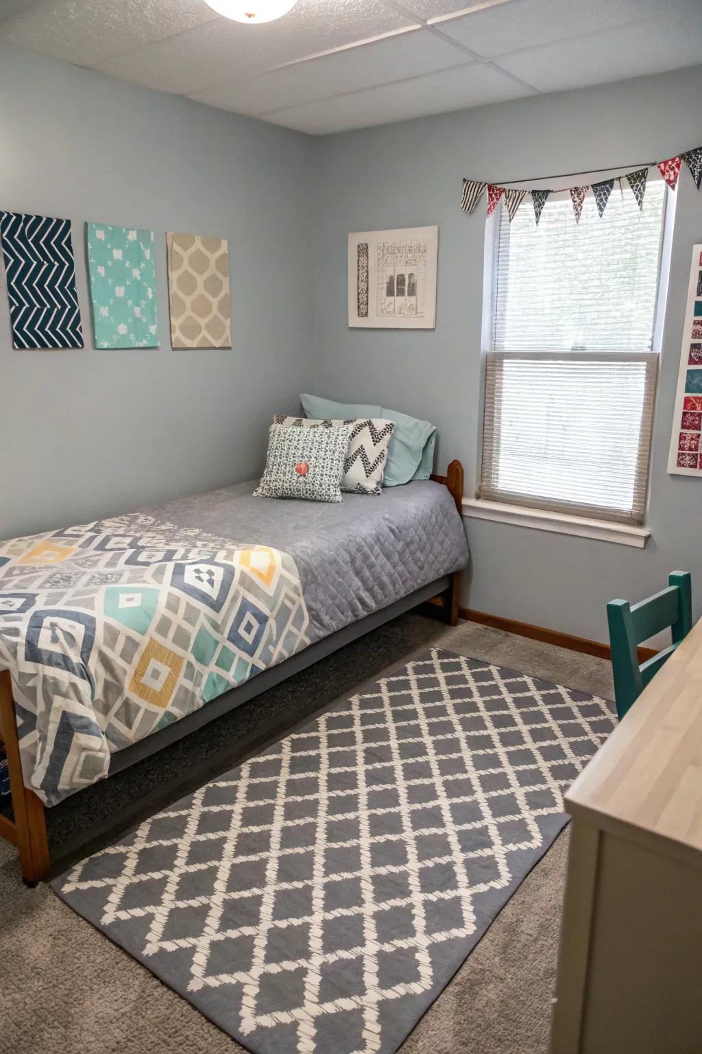 Geometric patterns append a refined flair.