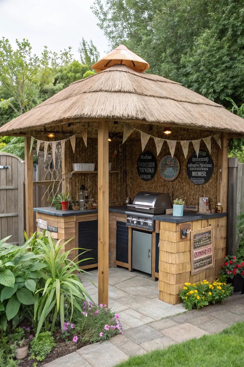 A DIY-built grill gazebo customized for personal style.