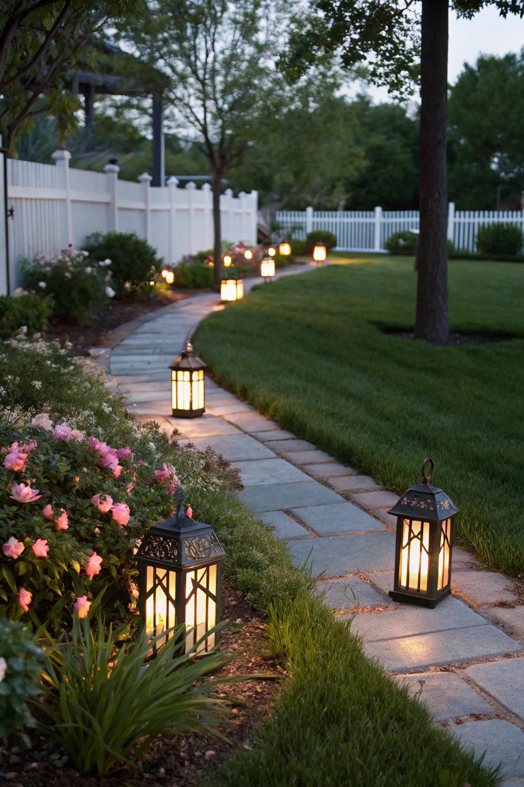 Lanterns illuminating the path for a welcoming yet eerie consequence.