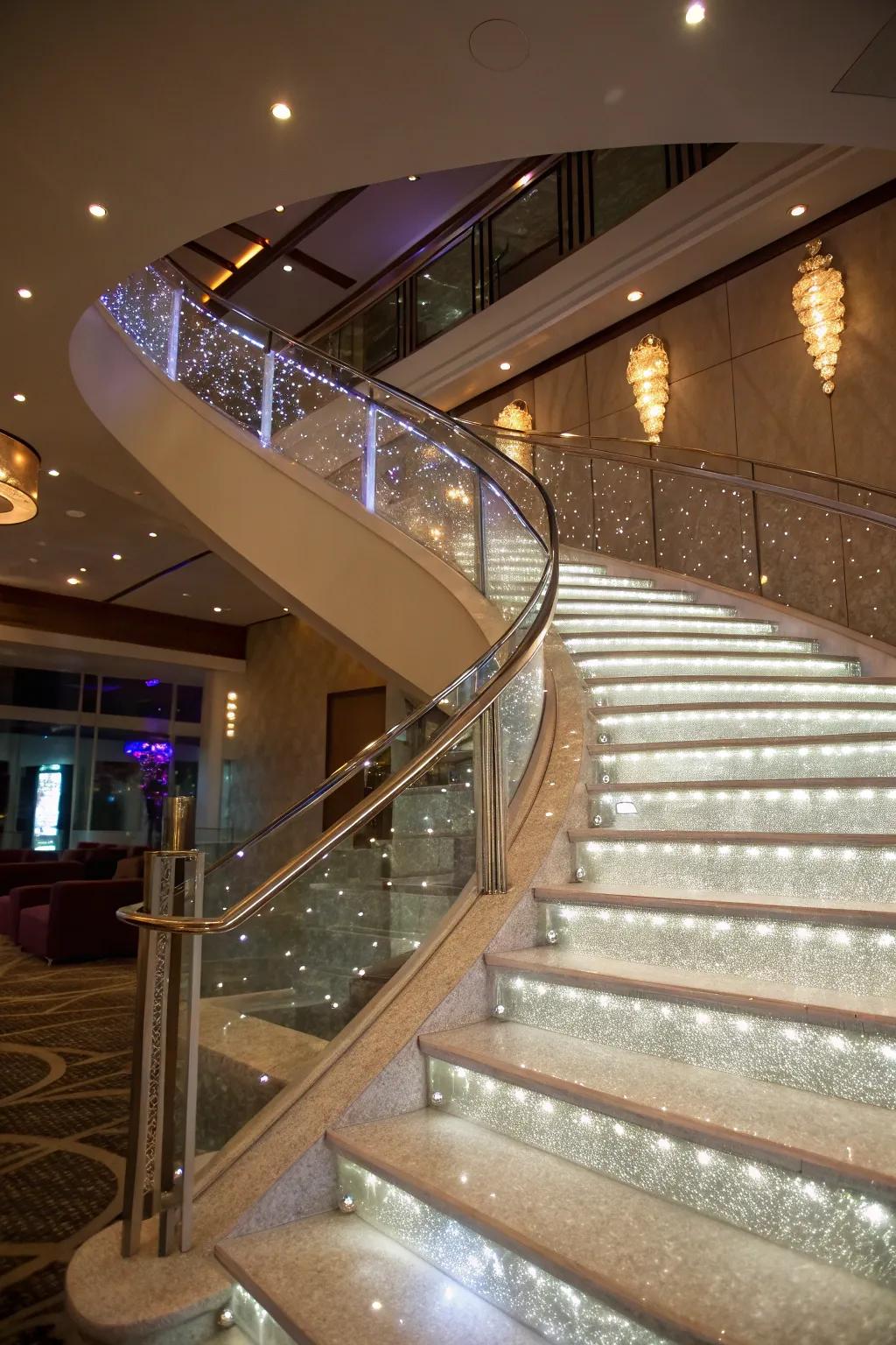 Crystal rail embellishments featuring integrated brightening for a lavish accent
