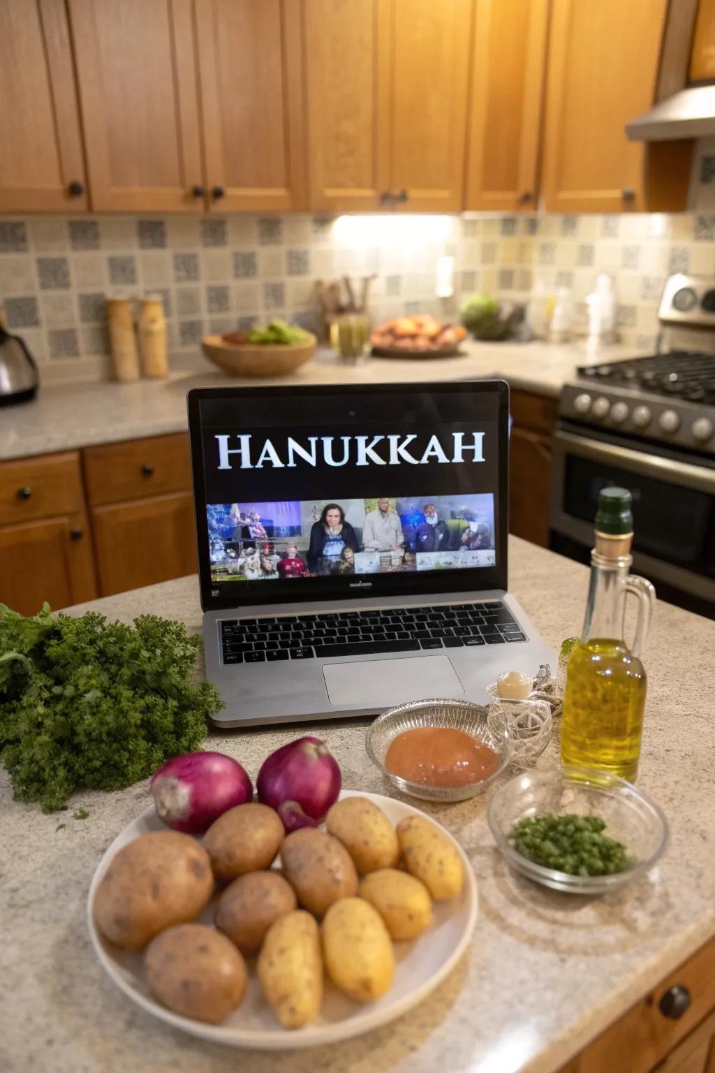 Join a digital cooking session to learn Hanukkah recipes.