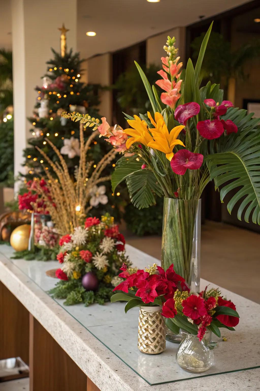 Tropical flowers infuse your holiday decor with vibrancy and life.