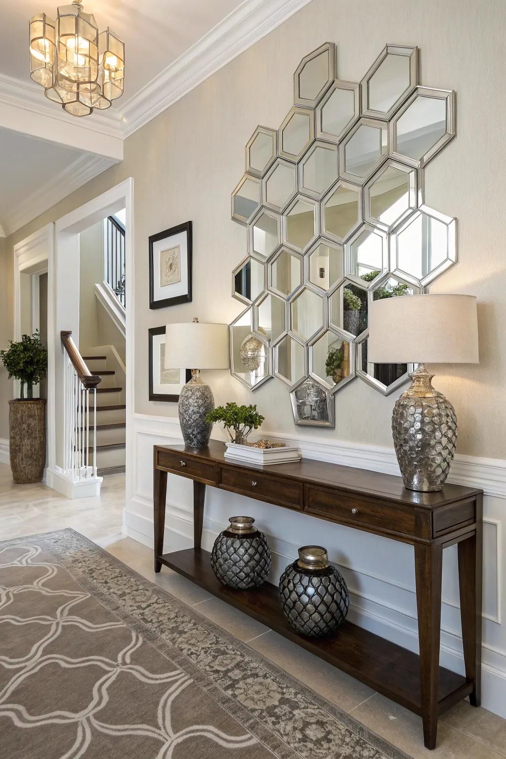 Mirrored hexagons produce a stunning effect and amplify light.