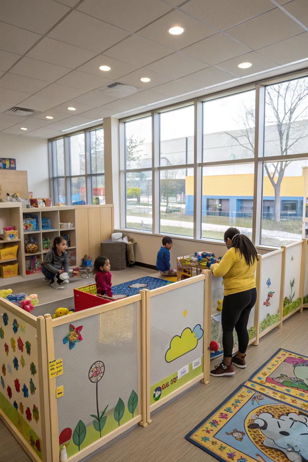 Versatile play spaces can be adjusted to accommodate various activities and groups.