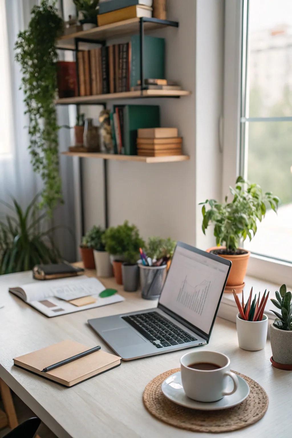 Greenery brings nature indoors and revitalizes the office setting.