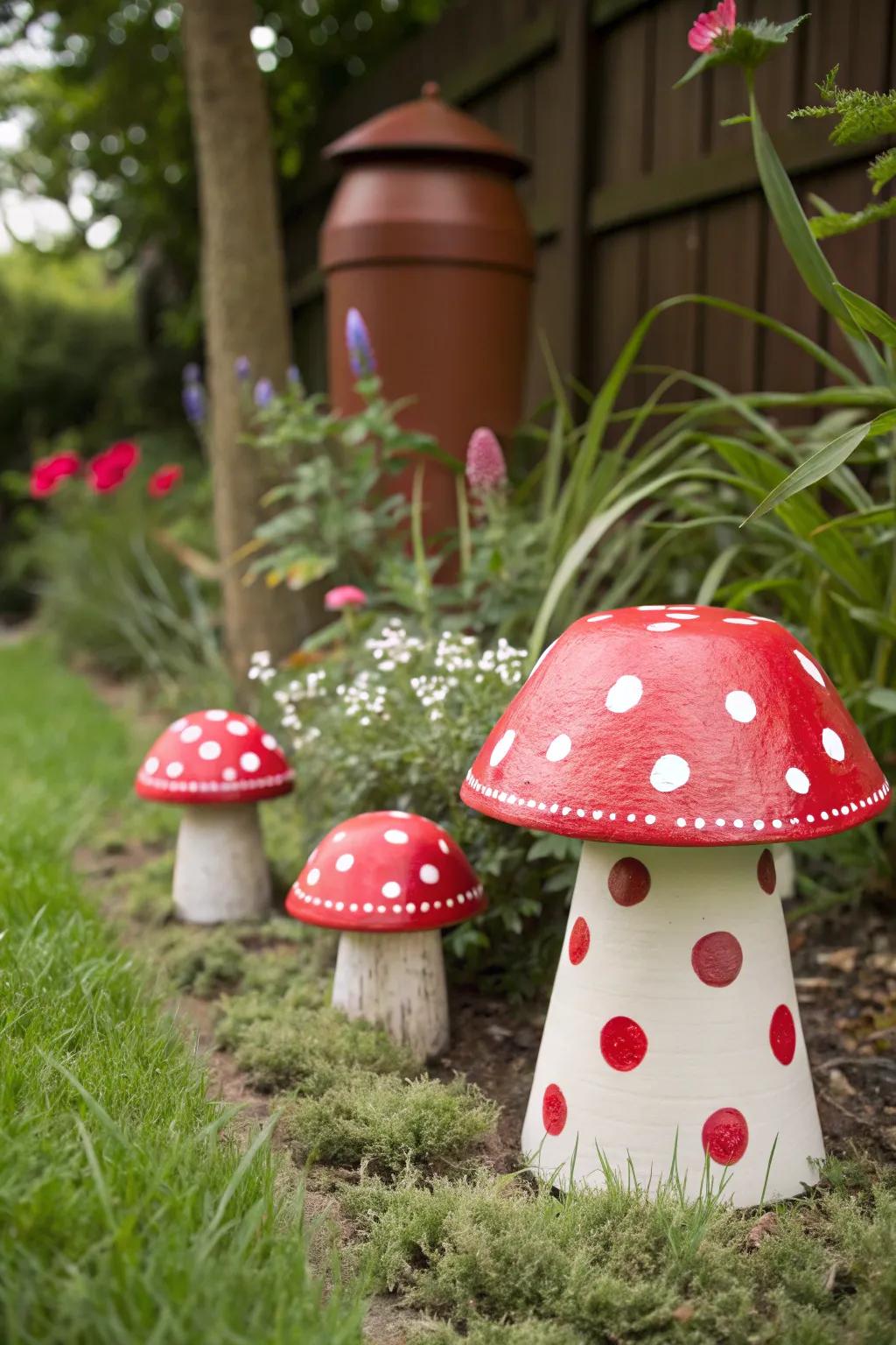 Add some fun with decorative toadstools.