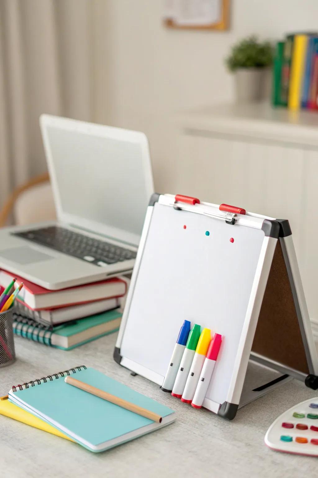A portable whiteboard is useful for notes.