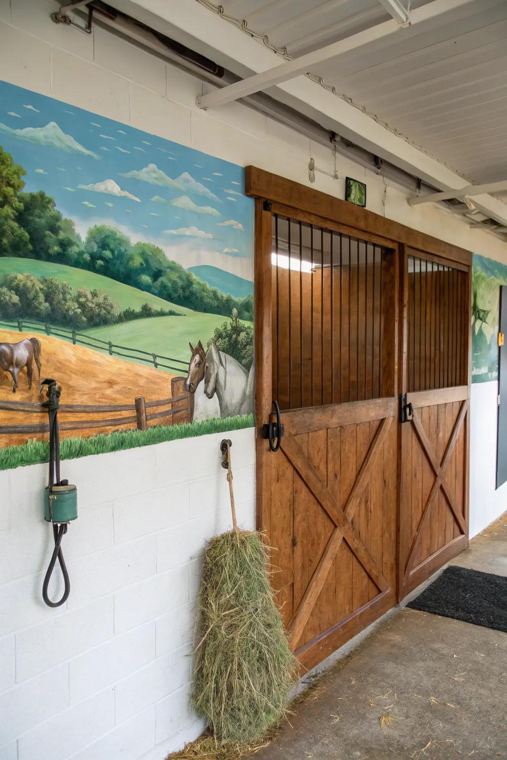 Artistic masterpieces transform stall walls into captivating artworks.