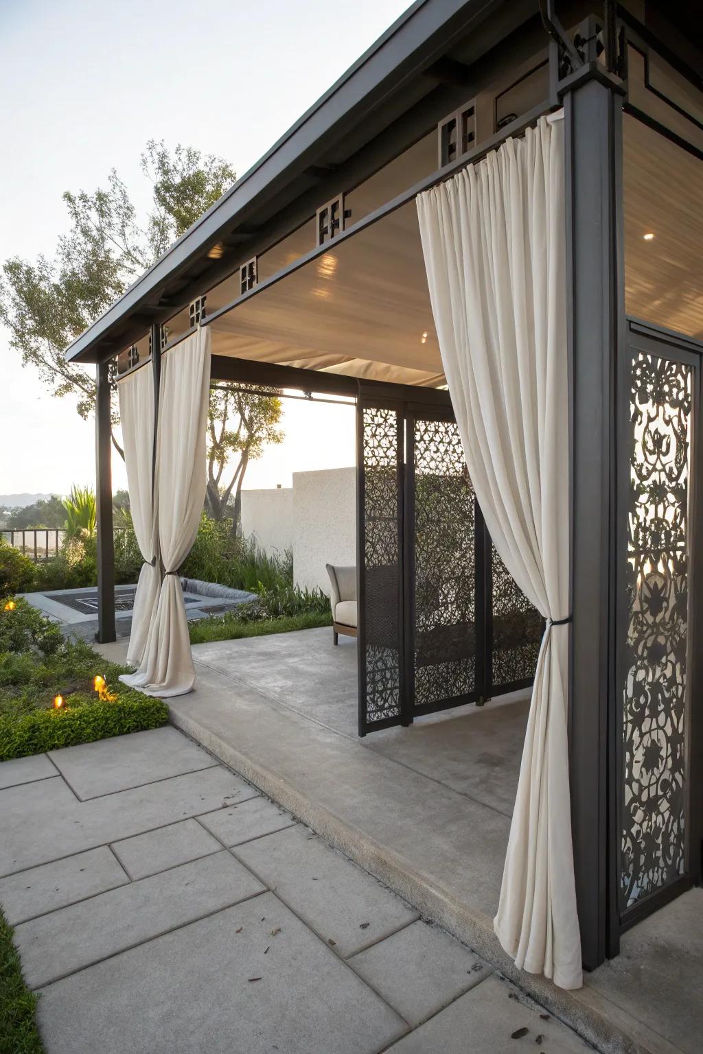 Curtains and screens provide style and privacy to your patio area.