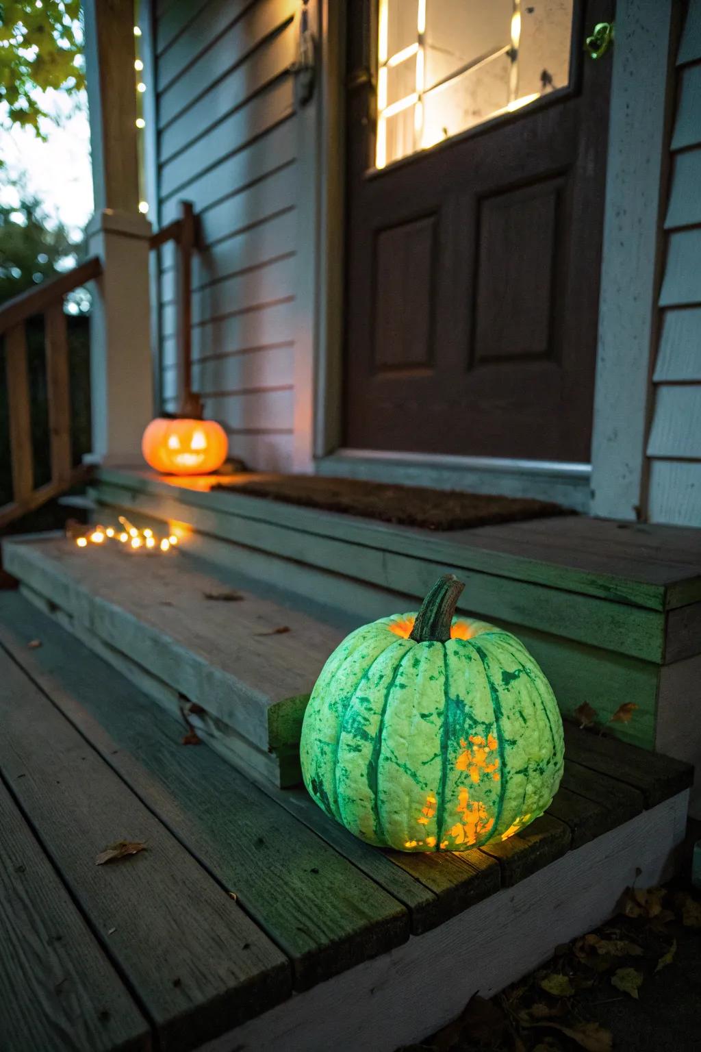 A glow-in-the-dark pumpkin bringing a magical touch to the evening decor.