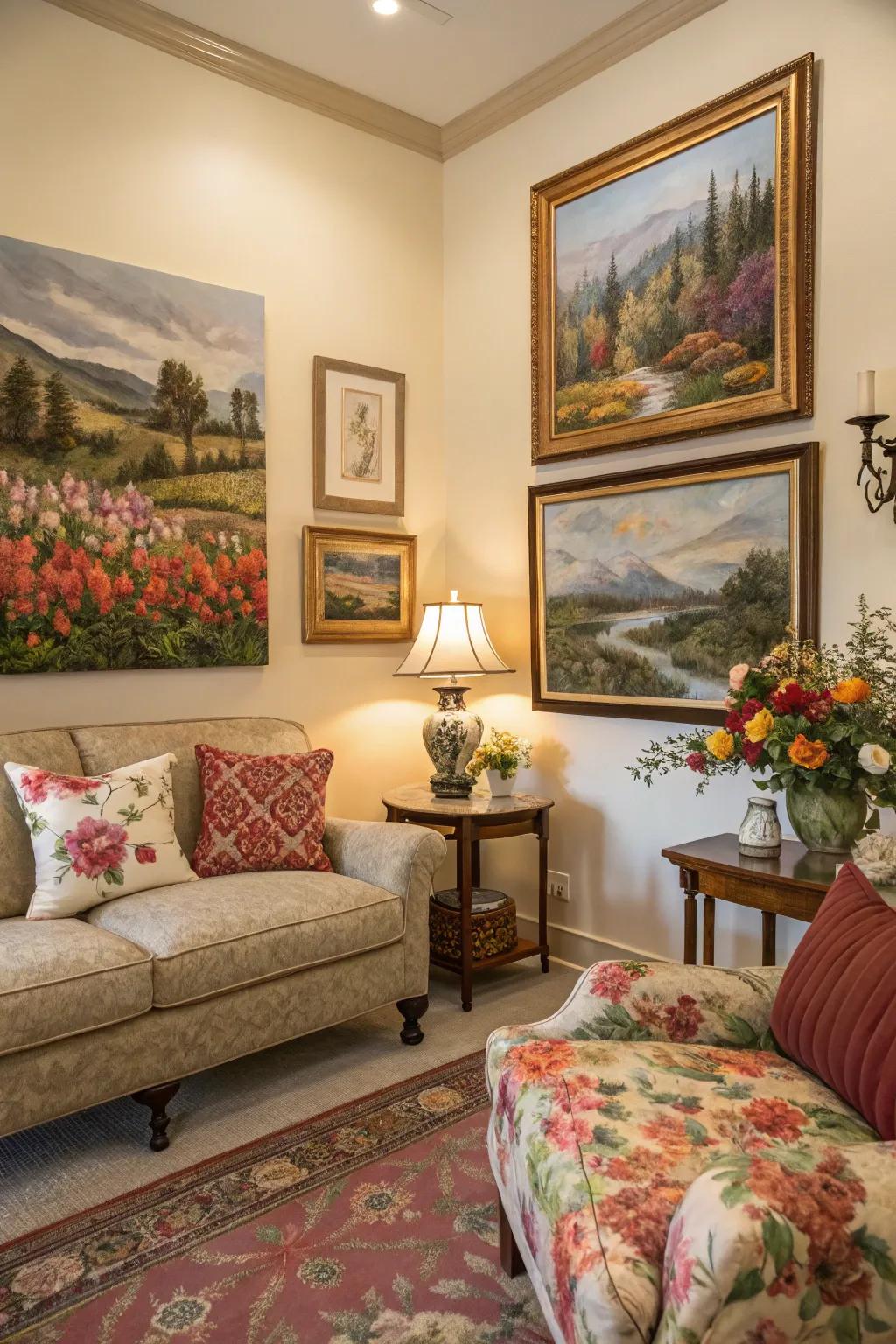 Art with spring themes improves the seasonal setting.