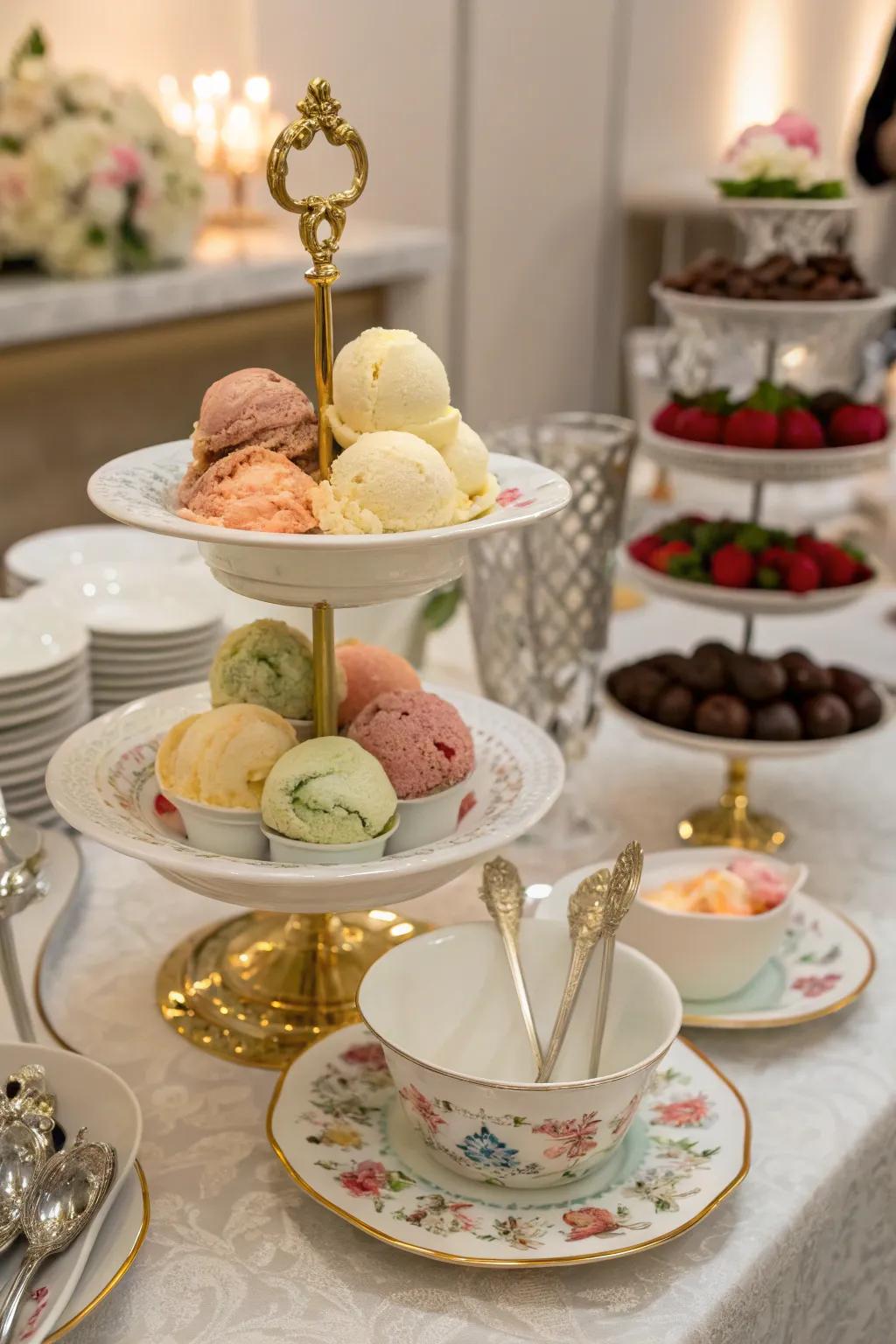 An elegant ice cream buffet radiates refinement and style.