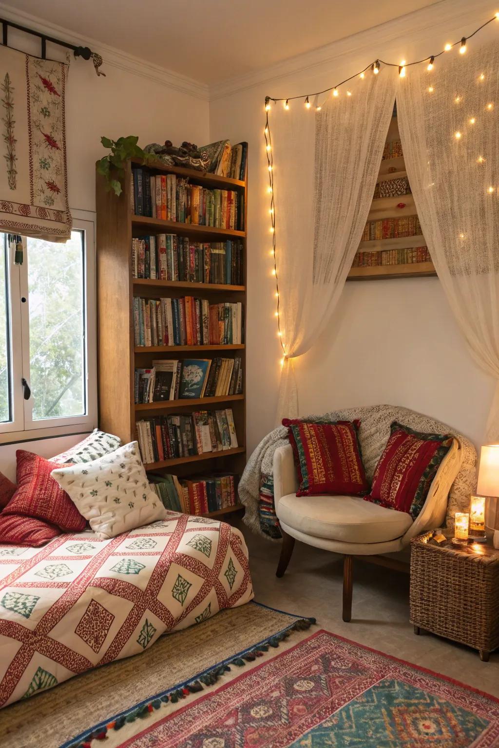 A cozy reading space invites relaxation and thought.