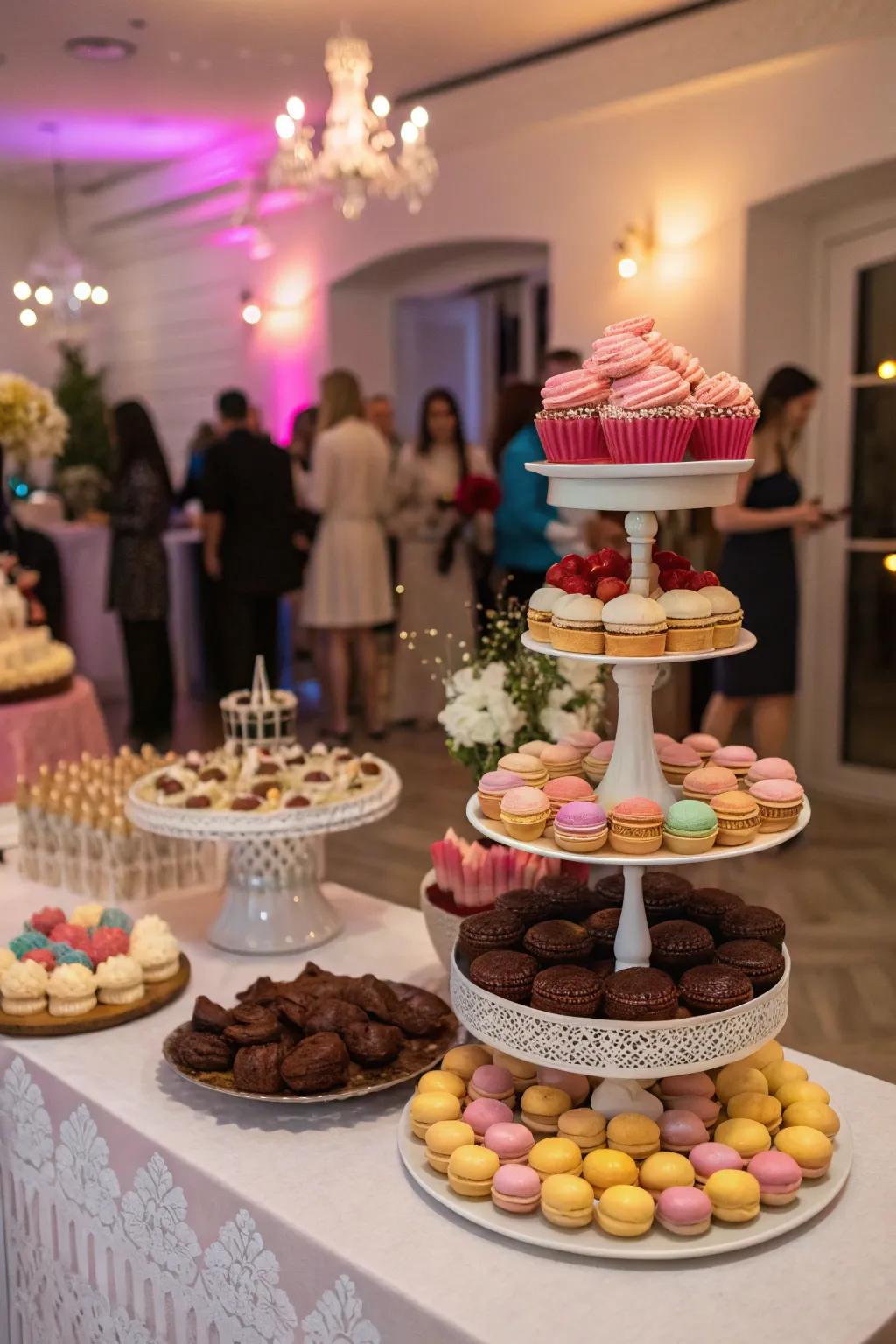 A delectable indoor party showcasing a gourmet treats stand.