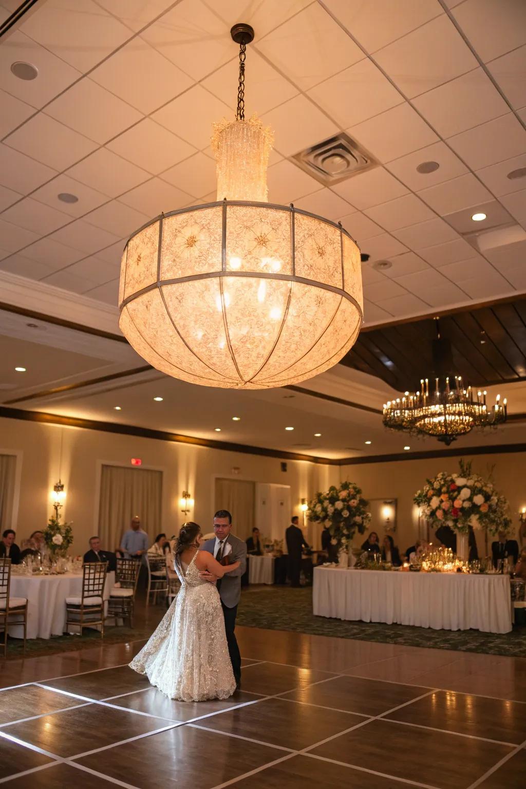 Extravagant light fixtures fashion a captivating focal point.
