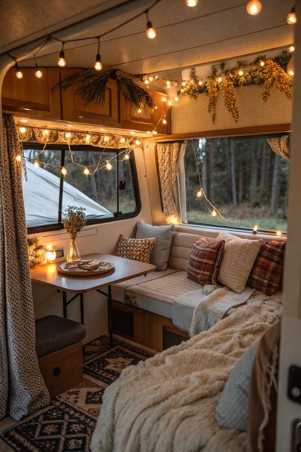 An inviting atmosphere featuring warm lighting fixtures along with ornamental components.