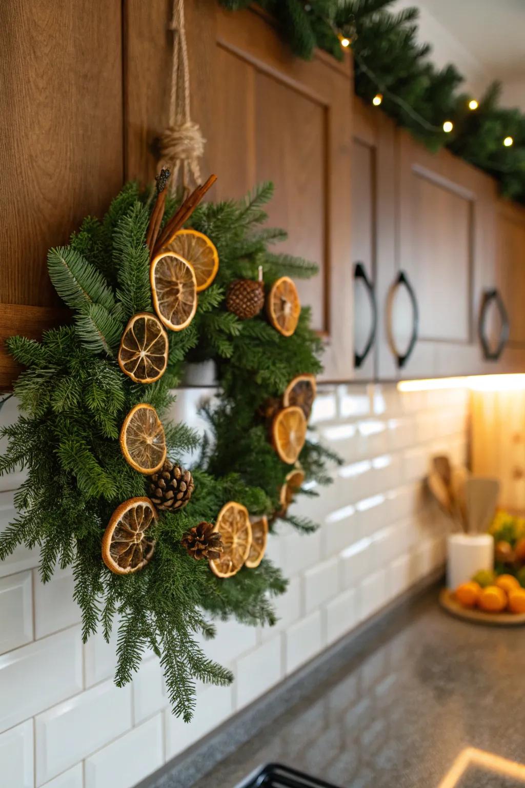 A fragrant and energizing seasonal garland is made with citrus and evergreens.