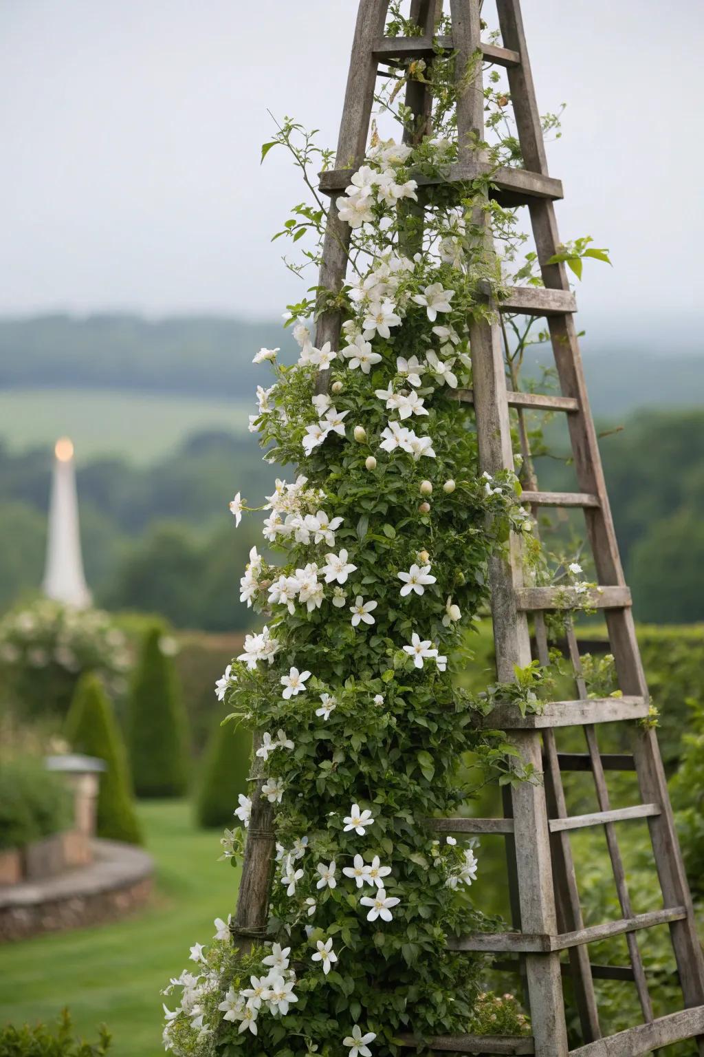 Incorporate refinement and height using a pillar snow vine climbing frame.