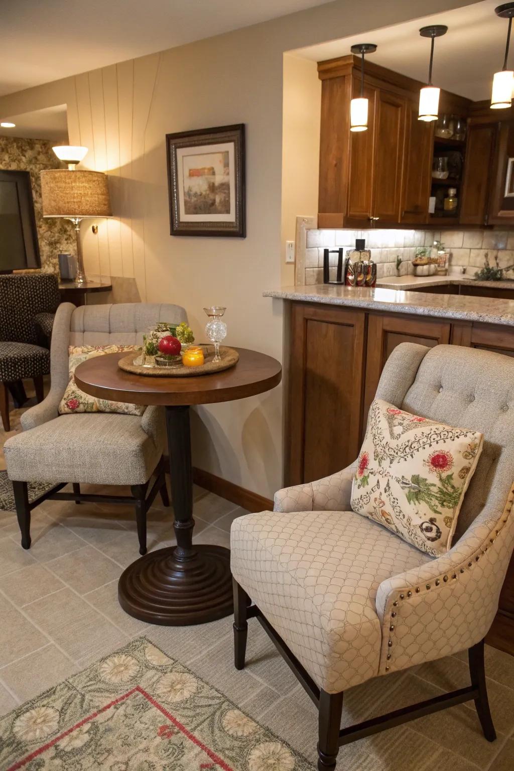 A cozy corner bar ideal for intimate gatherings.