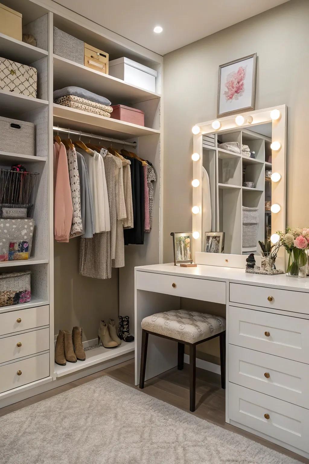 A vanity table enhances your closet's charm and usefulness.