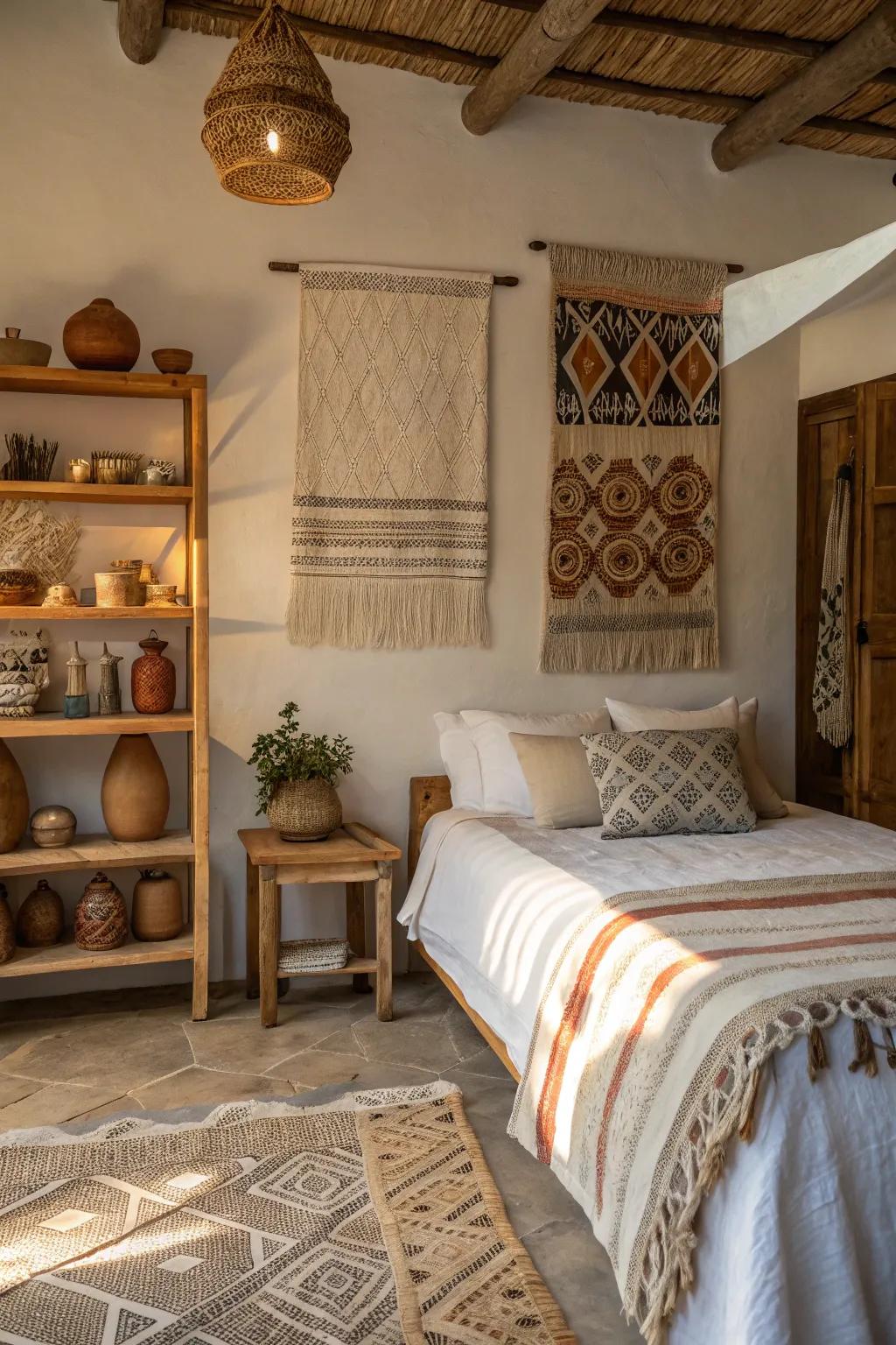 Creations from local artisans contribute an authentic charm to the bedroom.