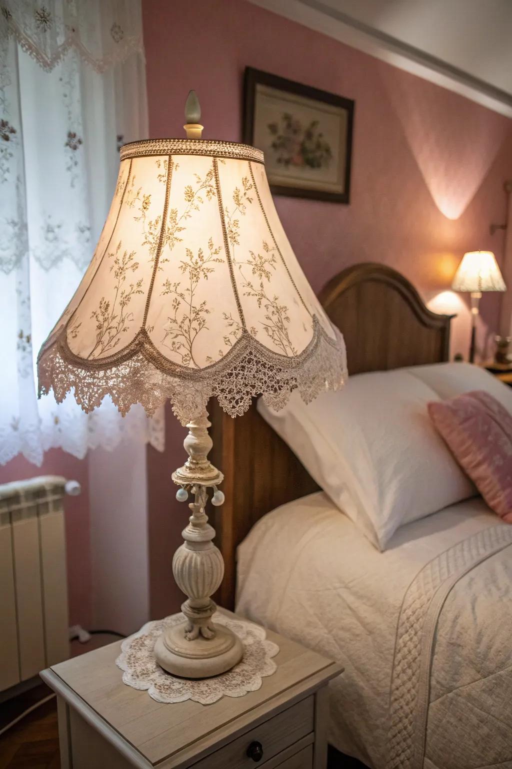 Incorporate a romantic touch through mesh trim on your lampshade.