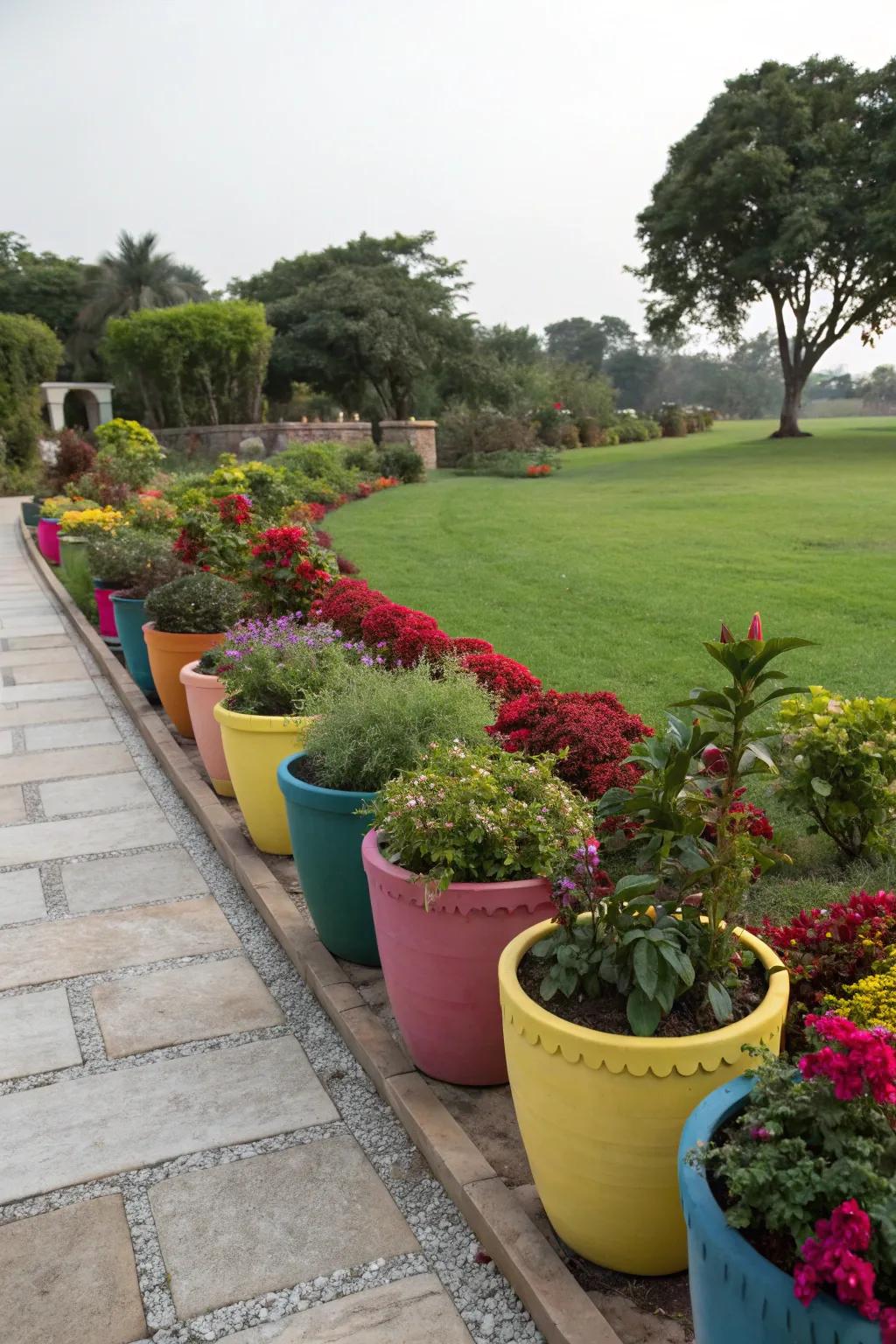 Define your garden through beautifully arranged pot borders.