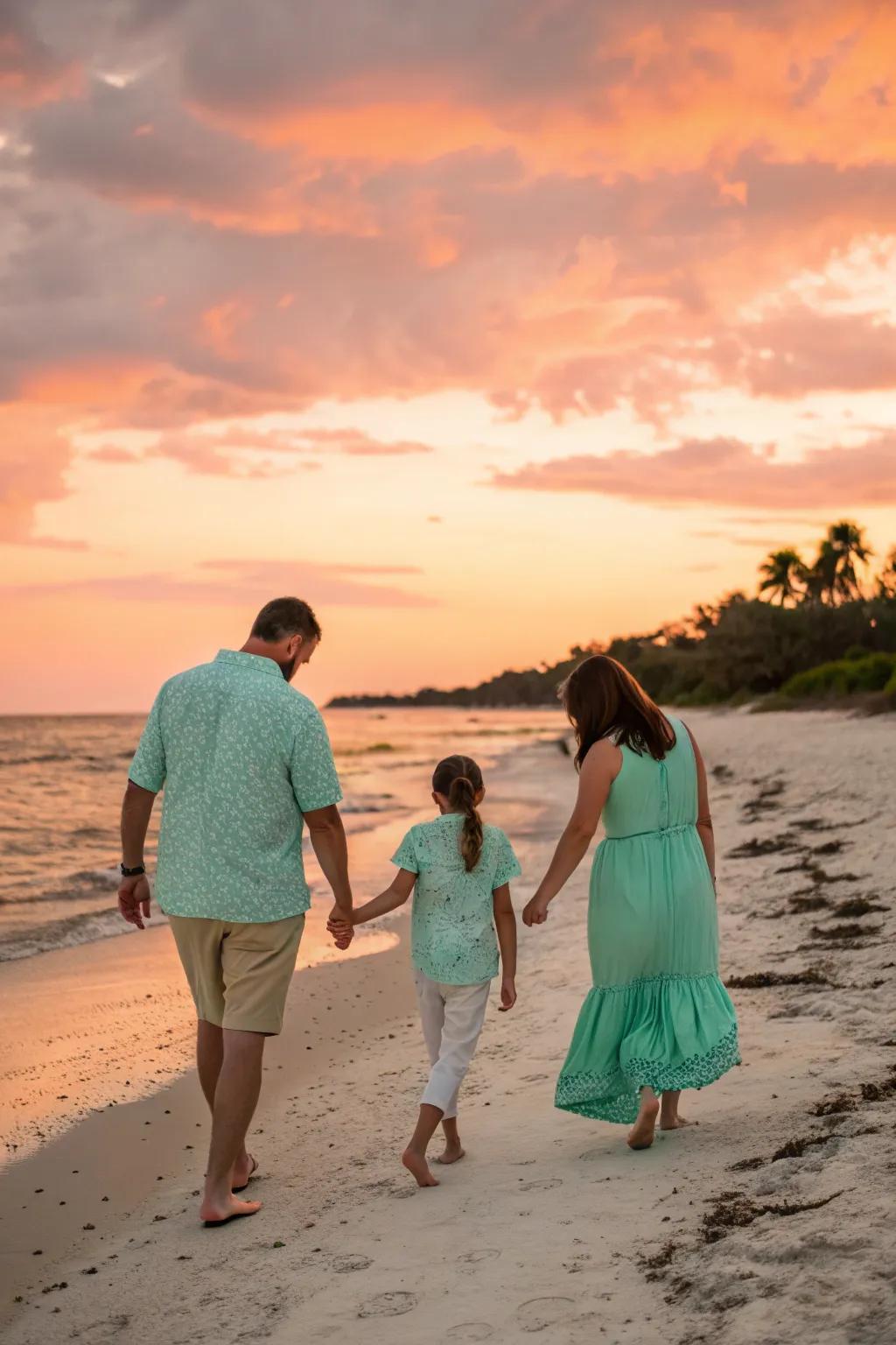 Seafoam and sandy hues capture the essence of seaside serenity.
