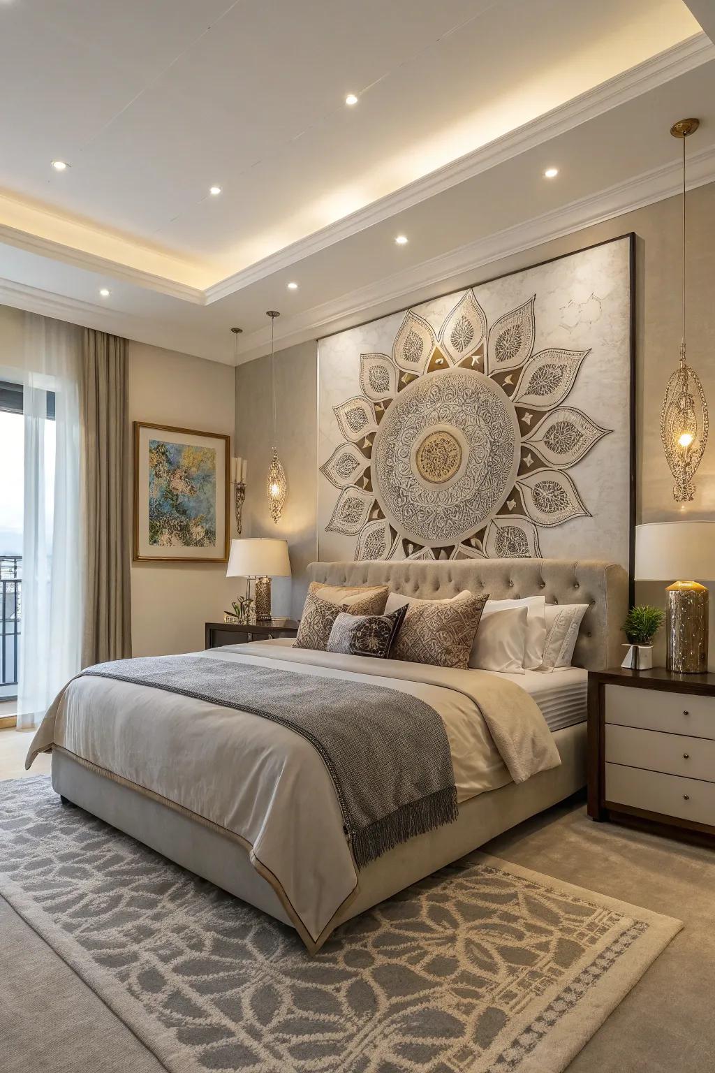 Fancy art is the focal point in the room.
