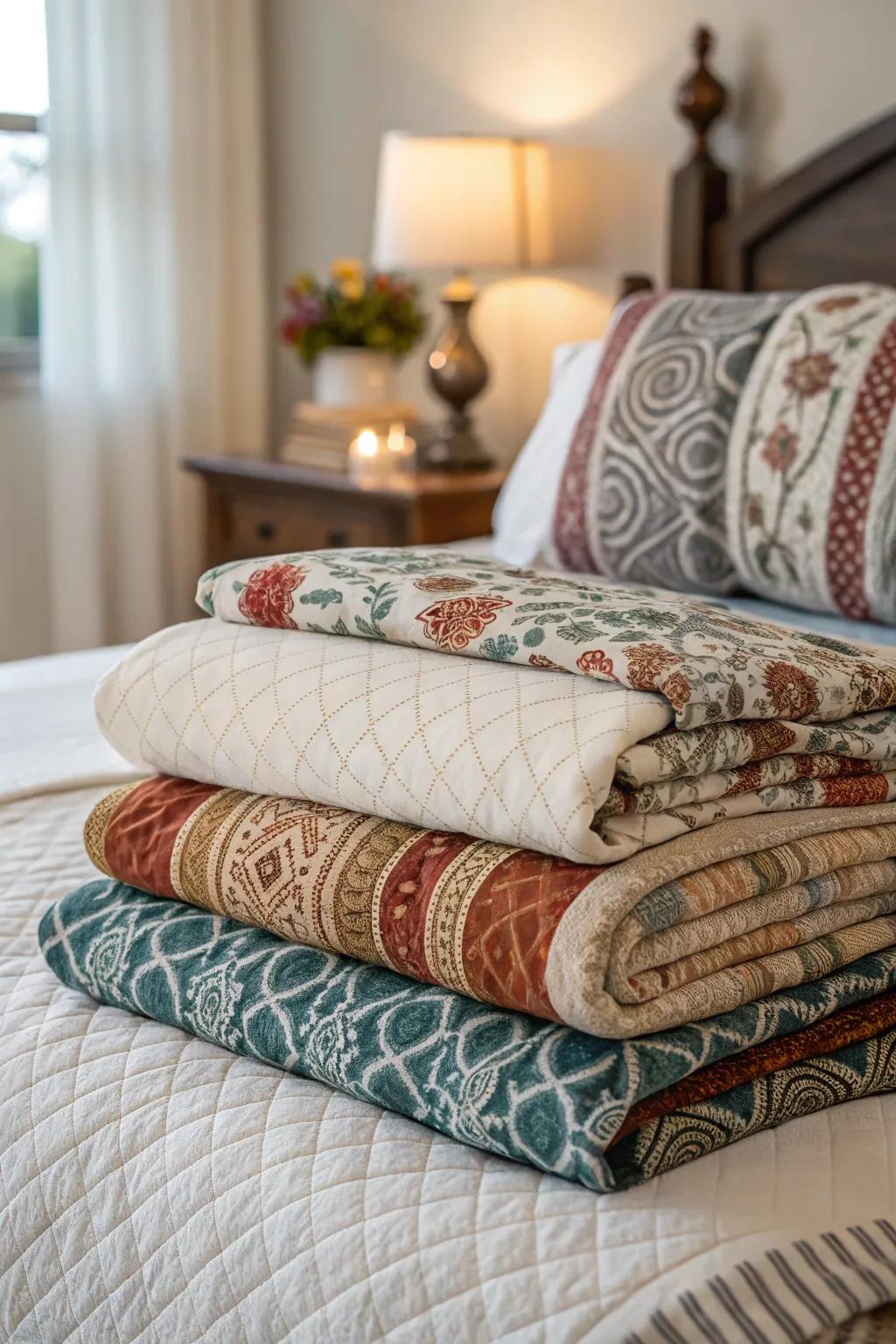 An artistic blend of designs adding uniqueness to the layered bedding.