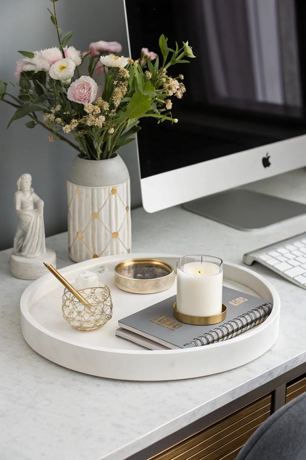 A minimalist yet elegant setup upon a lazy Susan.