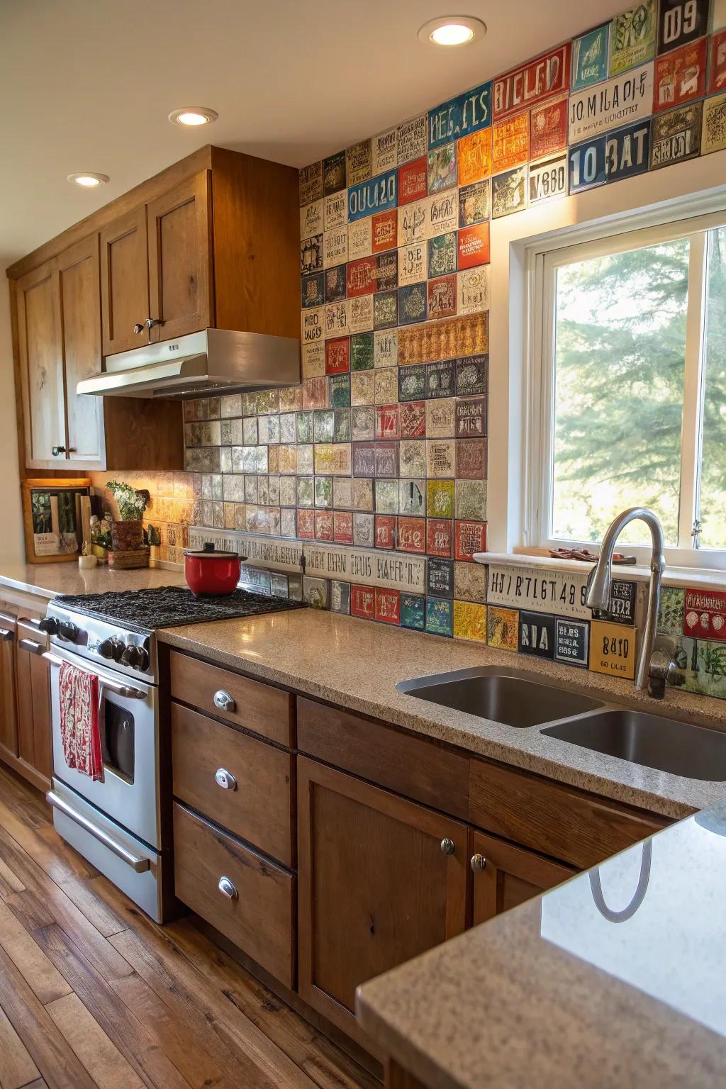 A registration plate backsplash gives the cooking area a playful feel.