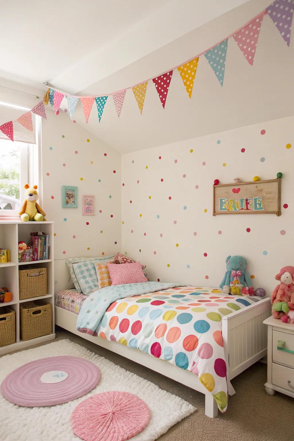 Playful spotted orbs conveying elation and capriciousness into the chamber.