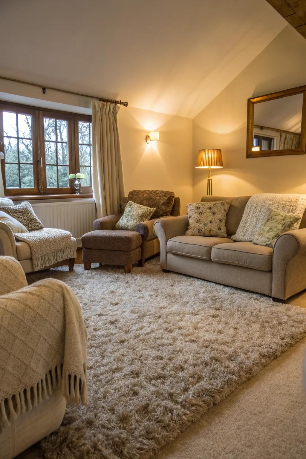 High-pile floor coverings enhance coziness and luxury.