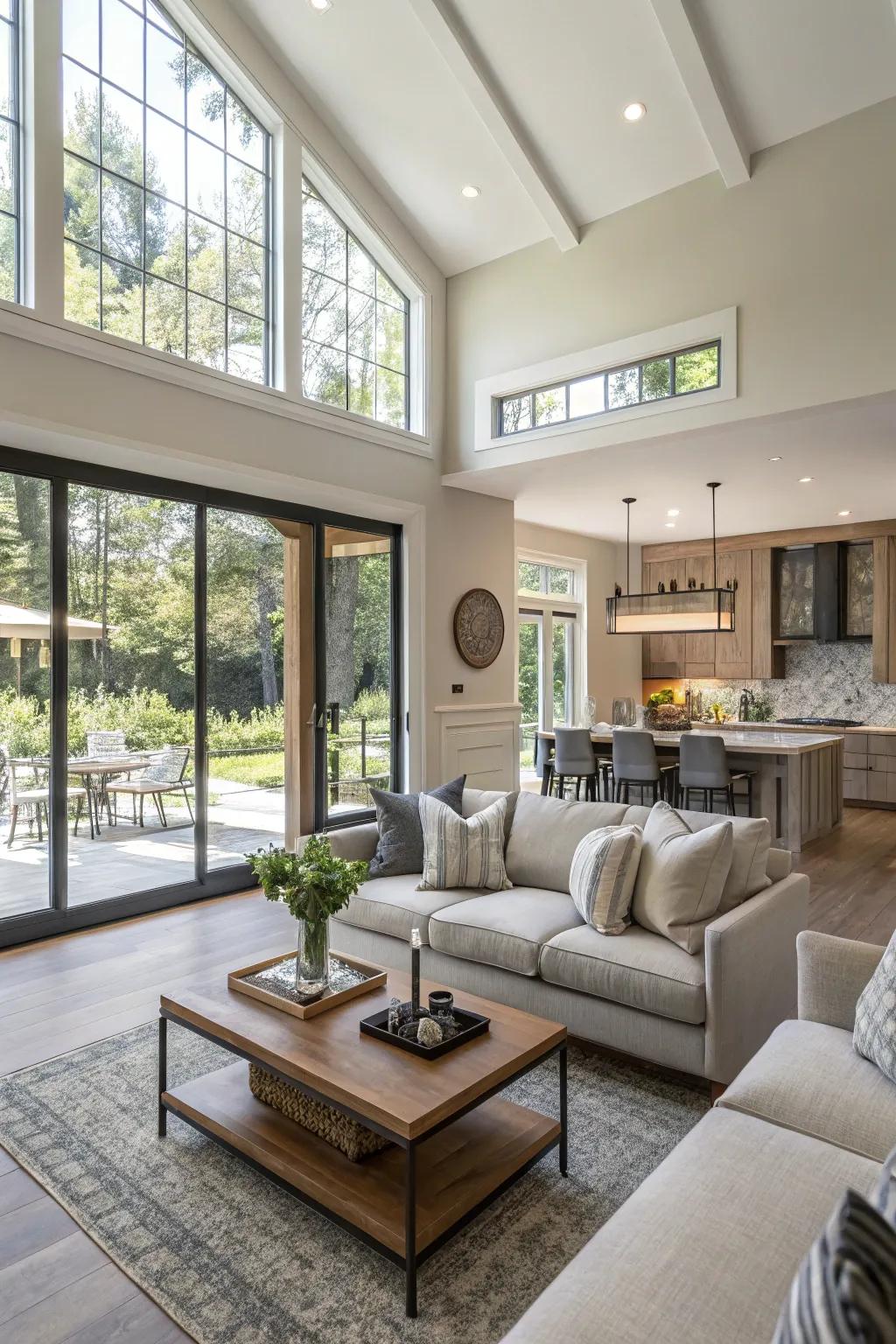 An open layout promoting fluid movement in the living room.