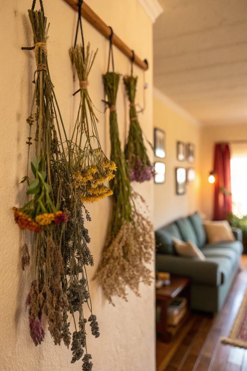 Desiccated botanicals contribute countryside splendor and aroma.