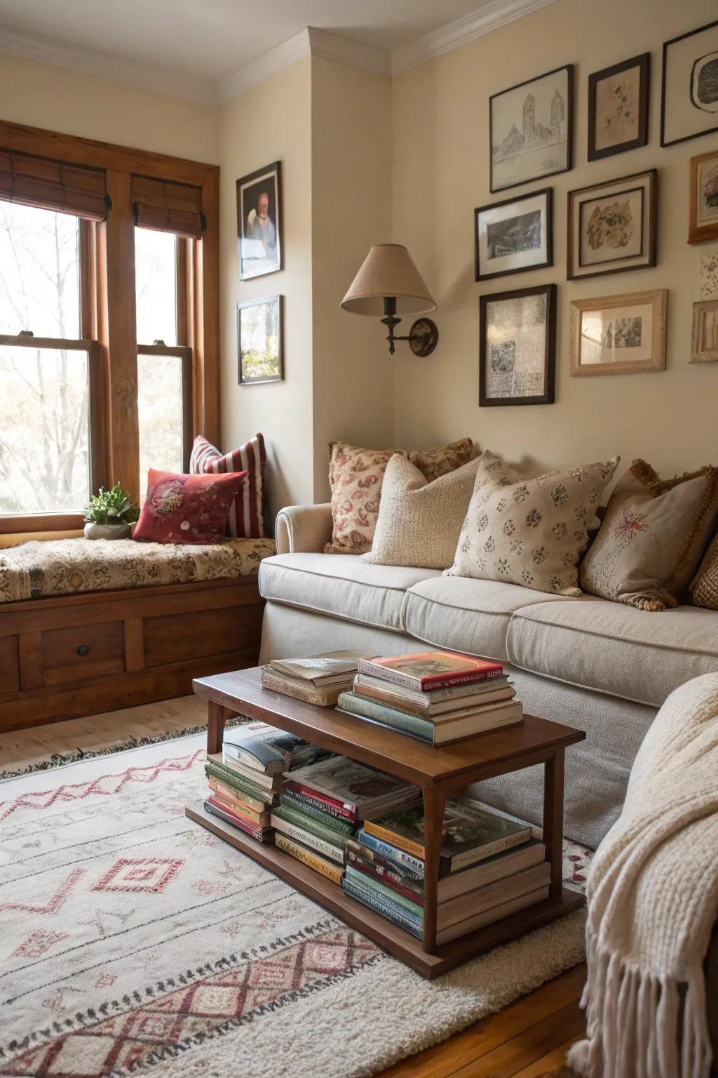 A lounge featuring a snug reading spot in a corner.