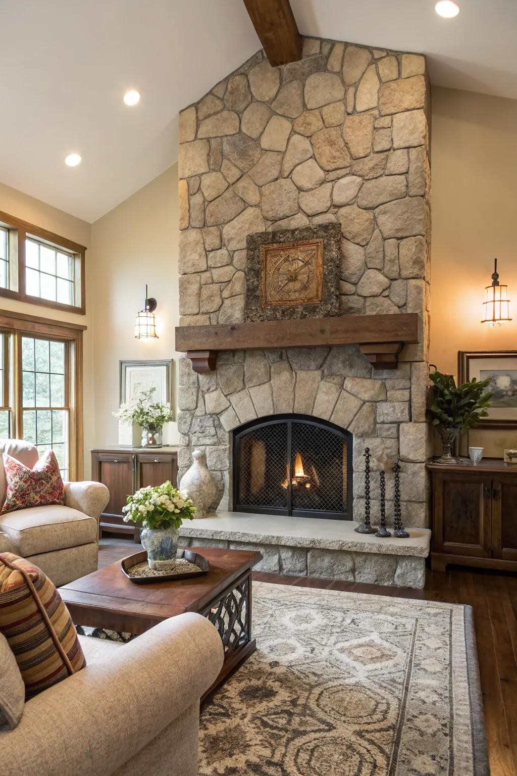 A unique fireside can evolve into the heart of your living area.