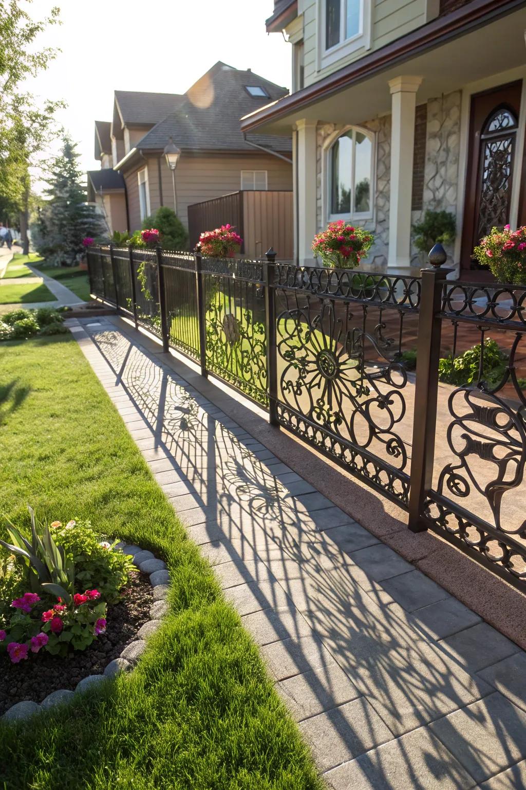 Ornamental metal panels offer both an artistic and practical border.