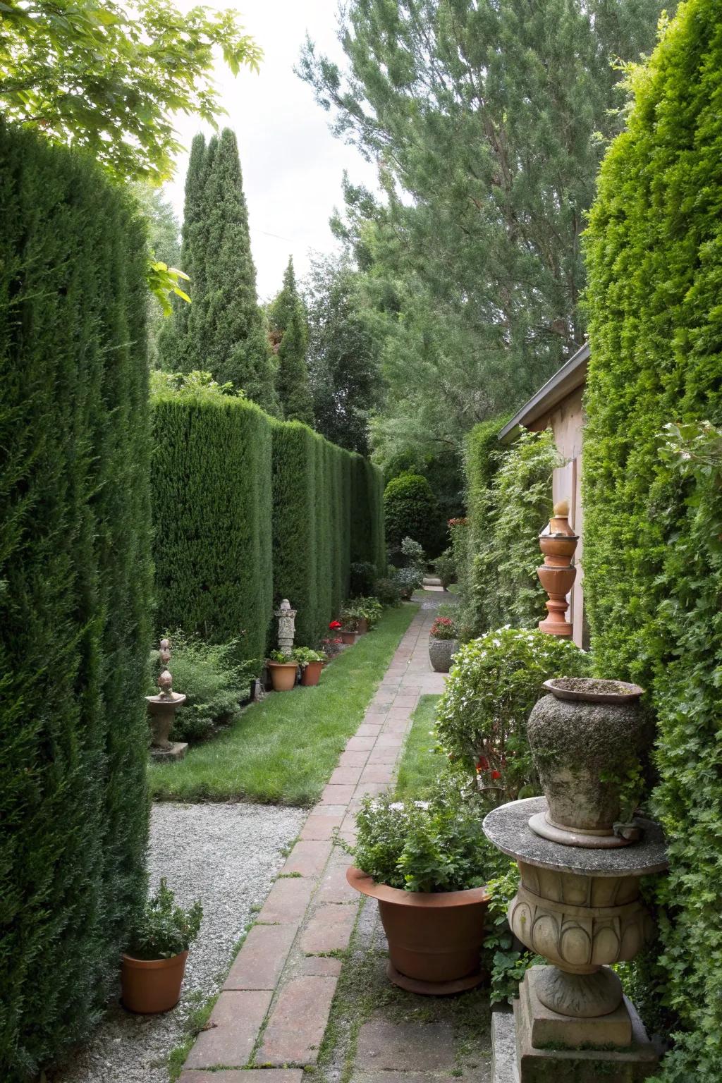 Tall shrubs providing a secluded retreat in the garden.